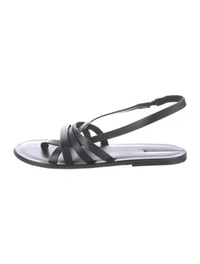 Pre-owned The Row Line Leather Slingback Sandals In Black