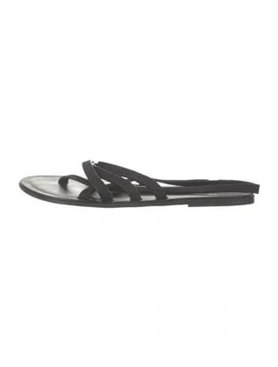 Pre-owned The Row Line Strappy Nubuck Slides In Black