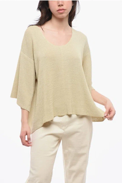 The Row Linen Falexis Top With 3/4 Sleeves In Beige