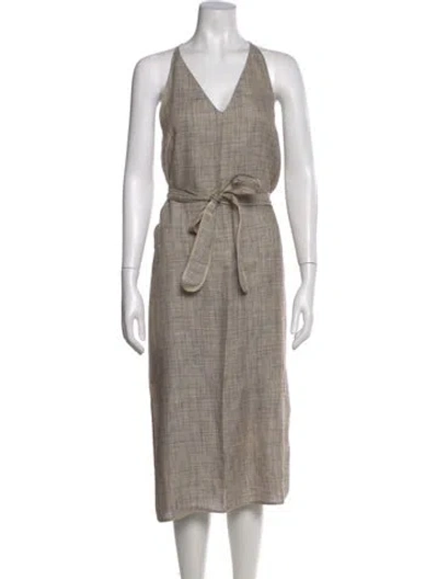 Pre-owned The Row Linen Midi Length Dress In Brown