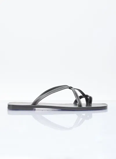 The Row Link Leather Sandals In Black