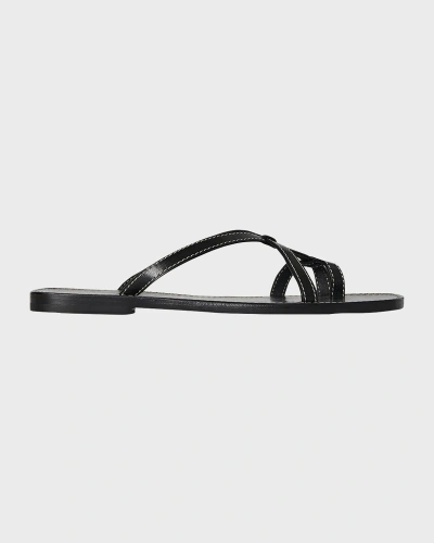The Row Link Leather Toe-loop Slide Sandals In Black