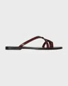 The Row Link Leather Toe-loop Slide Sandals In Framboise