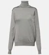 The Row Liwen Silk Turtleneck Top In Gray