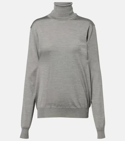 The Row Liwen Silk Turtleneck Top In Gray