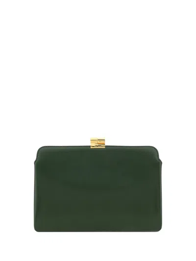 The Row Logo Engraved Clutch Bag In Seaweed Green Shg