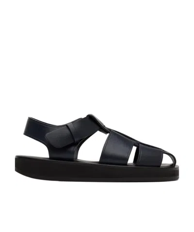 The Row Logo Flat Sandals In Black