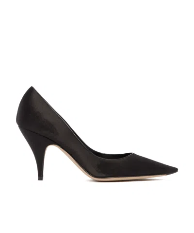 The Row Uxor Distressed Satin Pumps In Black