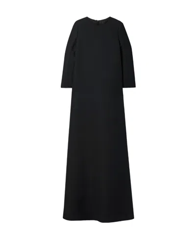 The Row Logo Long-sleeved Wool Silk Blend Dress In Black