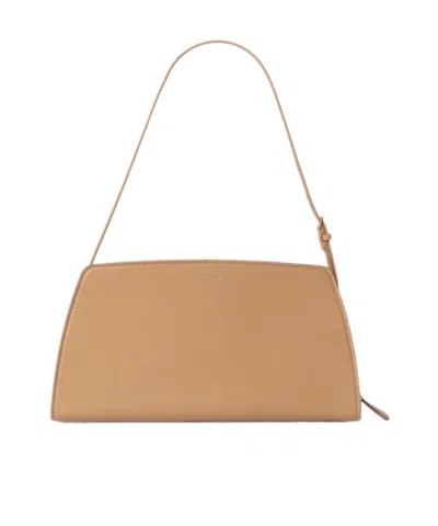 The Row Dalia Shiny Kid Leather Shoulder Bag In Warm Chestnut