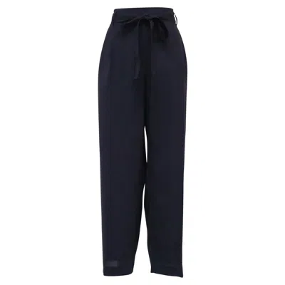 The Row Lonan Highwaist Pants In Black Virgin Wool In Blue