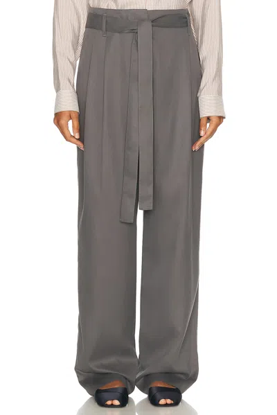 The Row Lonan Pintuck Silk Pants In Army Grey