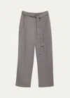The Row Lonan Pintuck Silk Pants In Army Grey