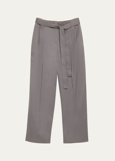 The Row Lonan Pintuck Silk Pants In Gray