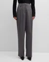 The Row Lonan Pintuck Silk Pants In Army Grey
