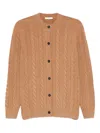 The Row Loneke Cable Knit Crewneck Cardigan In Brown