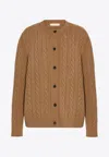 The Row Loneke Cable Knit Crewneck Cardigan In Brown