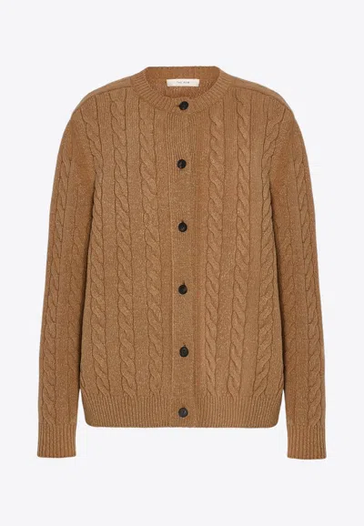 The Row Loneke Cable Knit Crewneck Cardigan In Multi