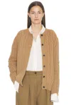 The Row Cable Knit Cardigan With Round Neckline And Button-down Front In Brown