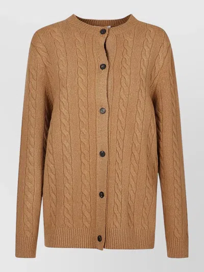 The Row Loneke Cardigan Cable Knit Ribbed Trims In Brown