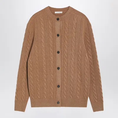 The Row Loneke Cardigan In Light Brown Wool In Sand