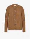 The Row Loneke Cable Knit Crewneck Cardigan In Brown