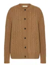 The Row Loneke Cable Knit Crewneck Cardigan In Brown