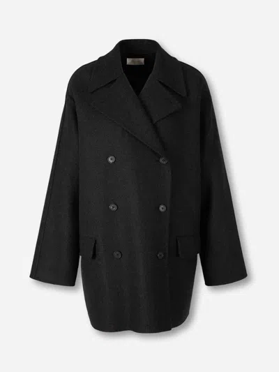The Row Long Crossed Coat In Black
