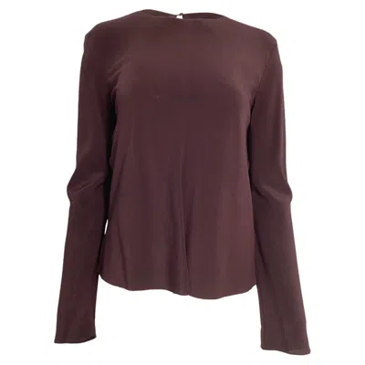 The Row Long Sleeve Blouse In Burgundy Silk In Red