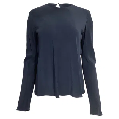 The Row Long Sleeve Blouse In Navy Blue Silk