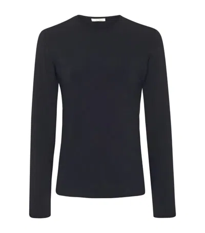 The Row Jipin Boat-neck Silk Knit Top In Deep Blue