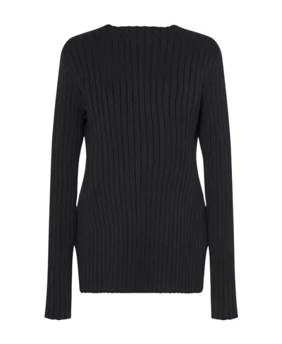 The Row Long-sleeve Ribbed Silk Top In Black