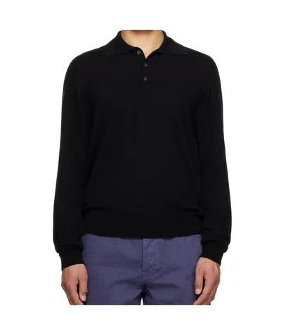 The Row Long-sleeved Knitted Polo Shirt In Black