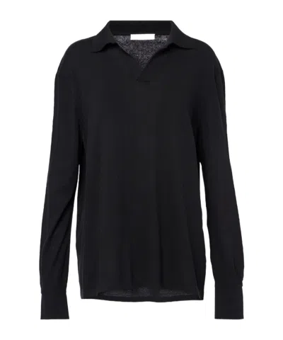The Row Long-sleeved Polo Shirt In Blue