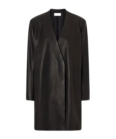 The Row Long-sleeved Leather Coat In Black