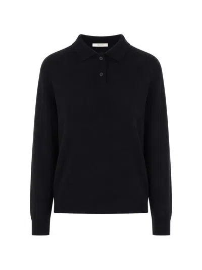 The Row Long-sleeve Polo Shirt In Black