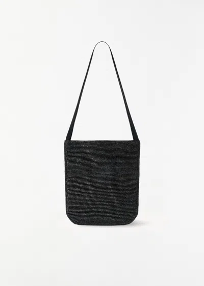 The Row Lori Raffia Shoulder Bag In Black