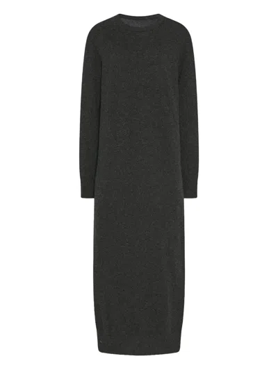 The Row Loter Cashmere Long-sleeve Dress In Gray
