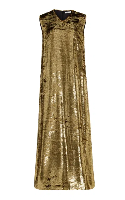 The Row Louane Metallic Silk Dress In Gold