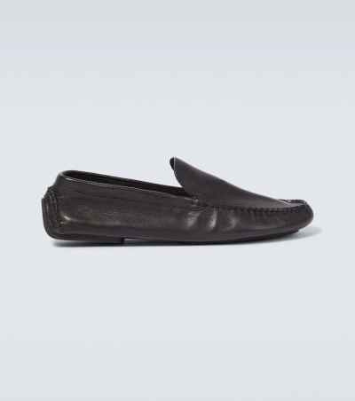 The Row Lucca Leather Loafers In Black