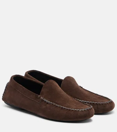 The Row Lucca Suede Loafers In Brown