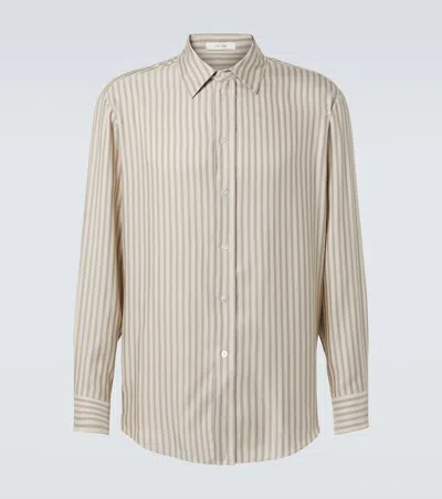 The Row Luigi Striped Silk Shirt In Brown