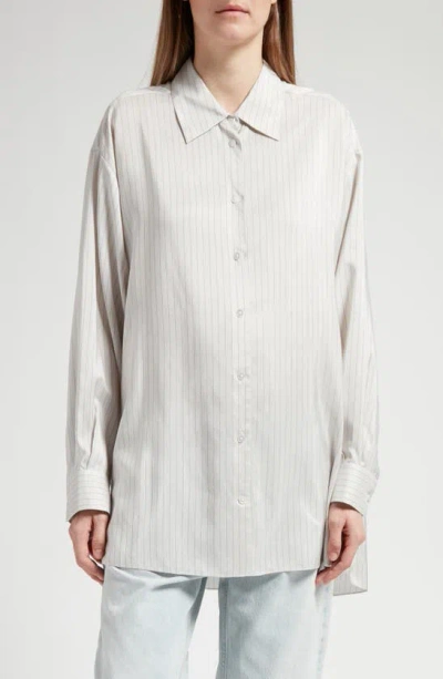 The Row Luka Oversize Cotton Button-up Shirt In Grey Stripe
