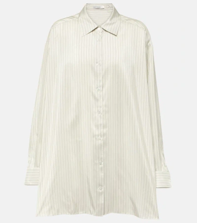 The Row Luka Oversized Pinstripe Silk Shirt In White