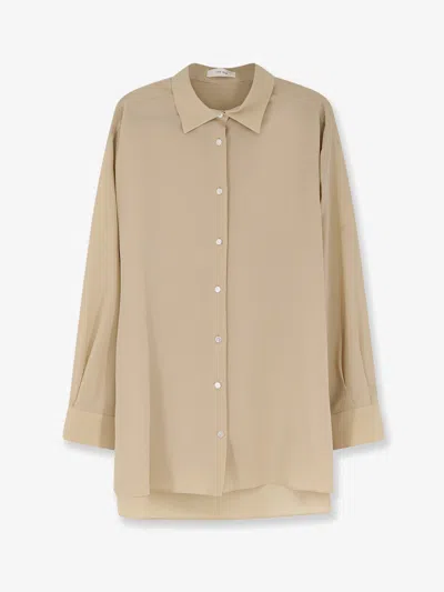 The Row Luka Silk Shirt In Brown
