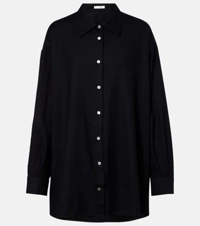 The Row Luka Virgin Wool Flannel Shirt In Black