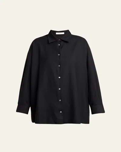 The Row Luka Wool Twill Oversized Button-down Shirt In Black