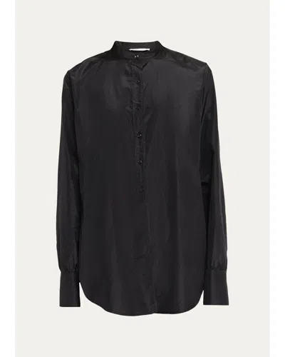 The Row Lula Silk Taffeta Button-down Top In Black