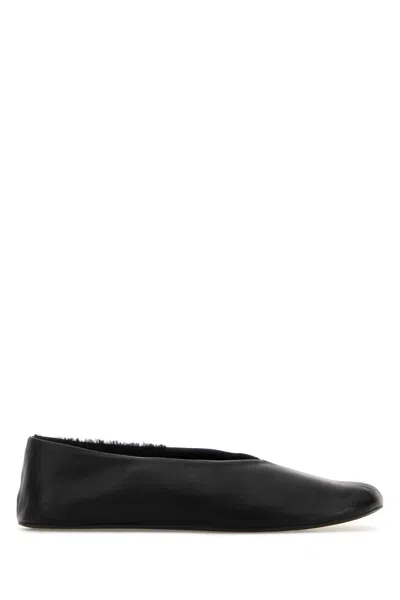 The Row Luxurious Leather And Shearling Slipper In Black