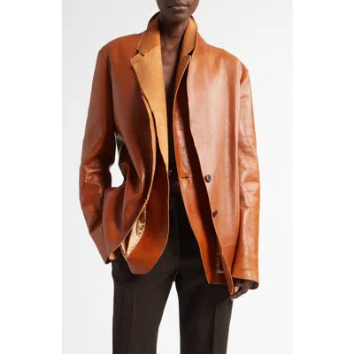 The Row Lysandre Convertible Layered Leather Jacket In Brown